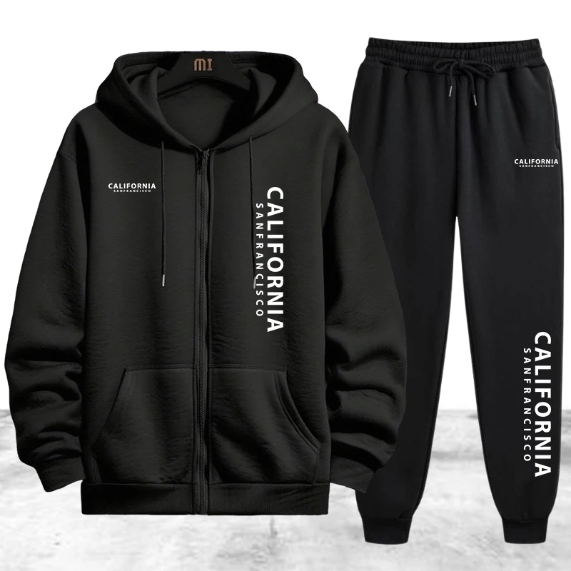 Winter Clothing Pants - Tracksuit Men's Printing Casual Zip Hooded