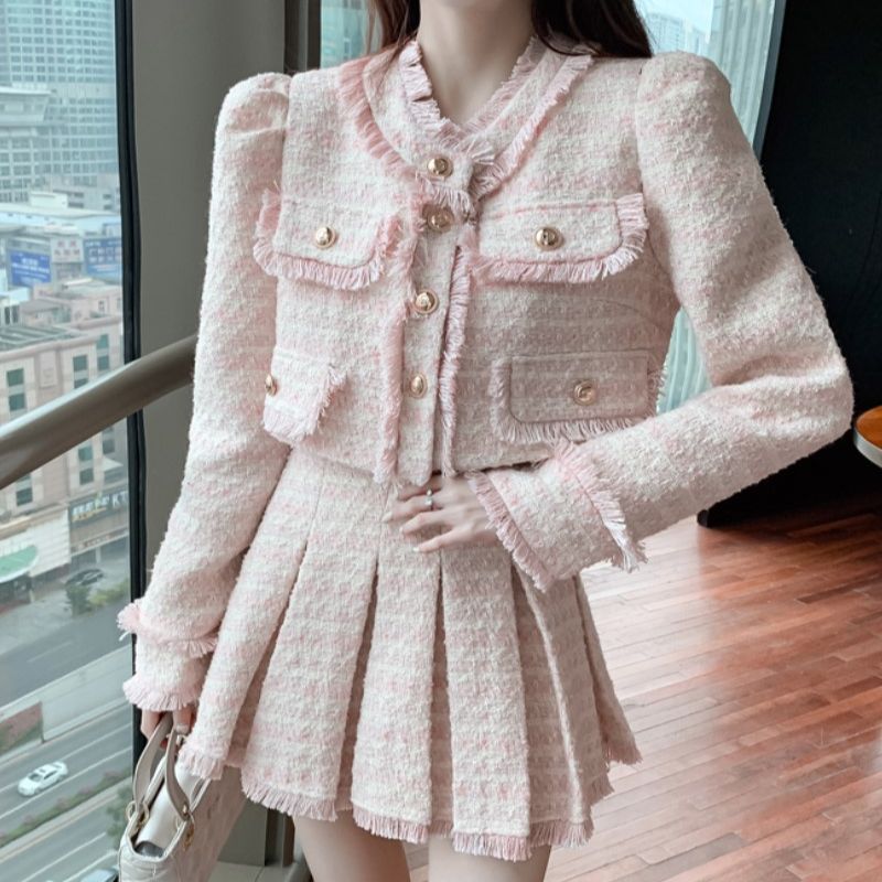 Winter Clothing Outfits - Women Elegant Tassel Y2K Korean Suit