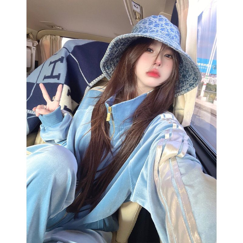 Advanced Light Blue Gold Velve - Winter Clothing Matching 评论和价格