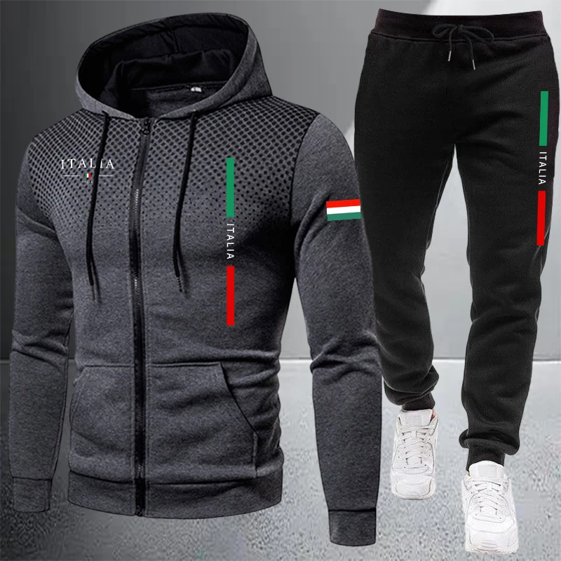 Men's Tracksuit Casual Zip Hoo - Winter Clothing Matching 评论和价格