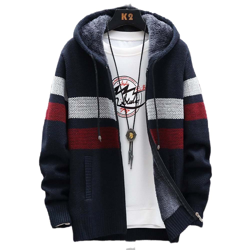Men's Striped Sweater Coat Thi - Fleece Hoodie Lined 评论和价格