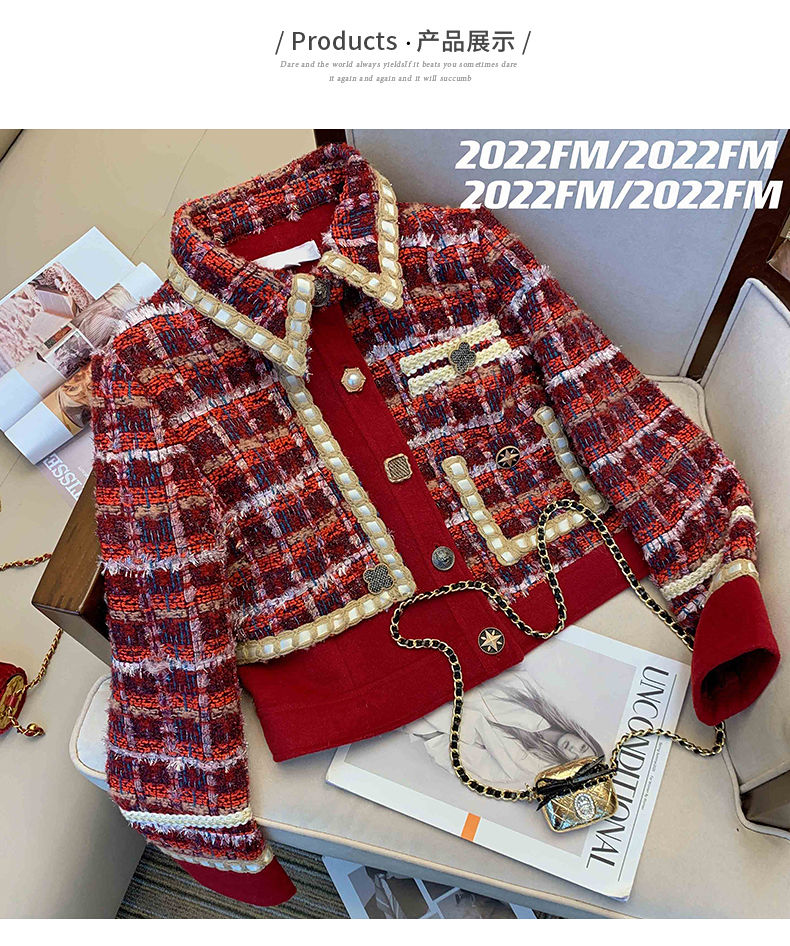 Women Elegant Tweed Red Suit J - Winter Clothing Outfits 评论和价格