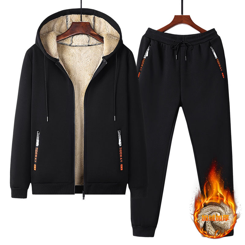 Men Lamb Fleece Lined Tracksui - Fleece Hoodie Lined 评论和价格