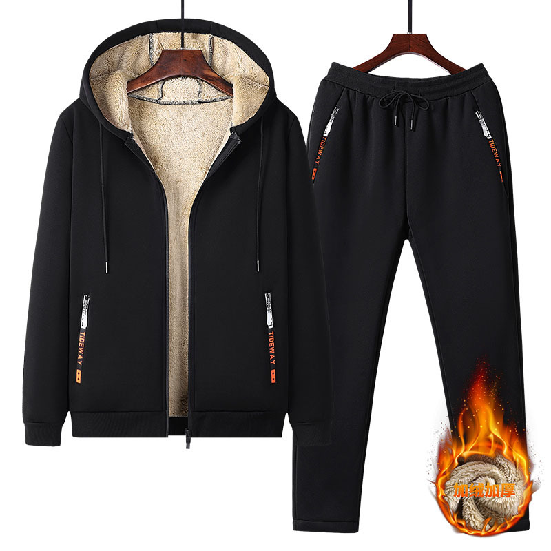 Men Lamb Fleece Lined Tracksui - Fleece Hoodie Lined 评论和价格