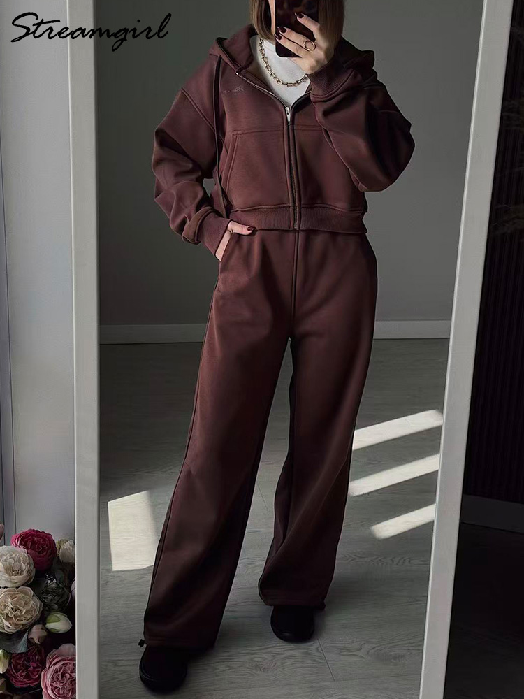 Winter Fleece Pants Set Women  - Fleece Hoodie Lined 评论和价格