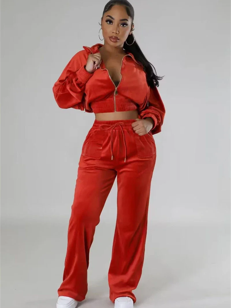 Fashion Velvet 2 Piece Sets Wo - Winter Clothing Outfits 评论和价格