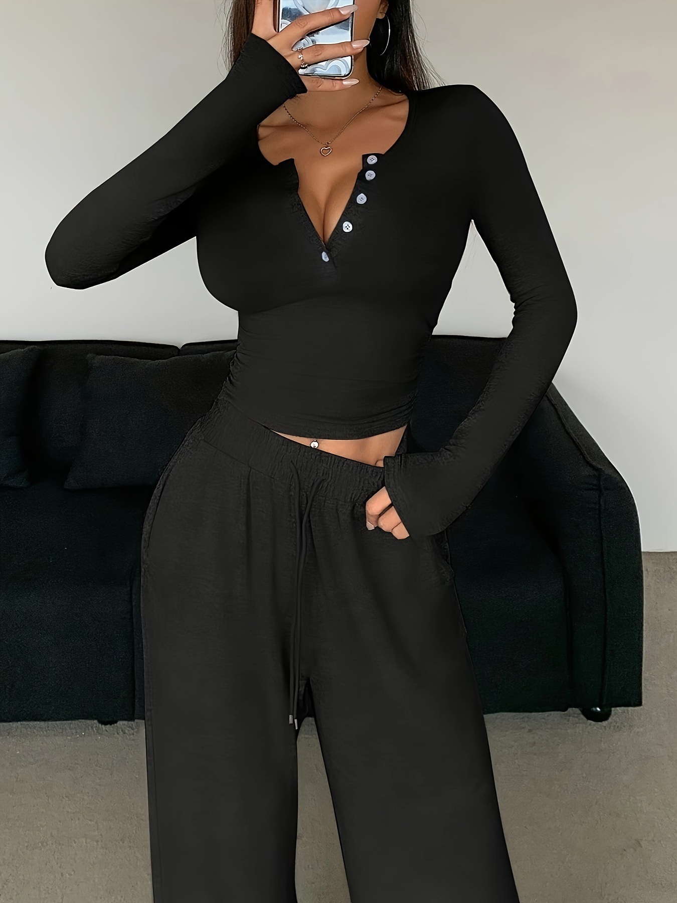 Solid Color Pant Sets Autumn W - Winter Clothing Kit 评论和价格