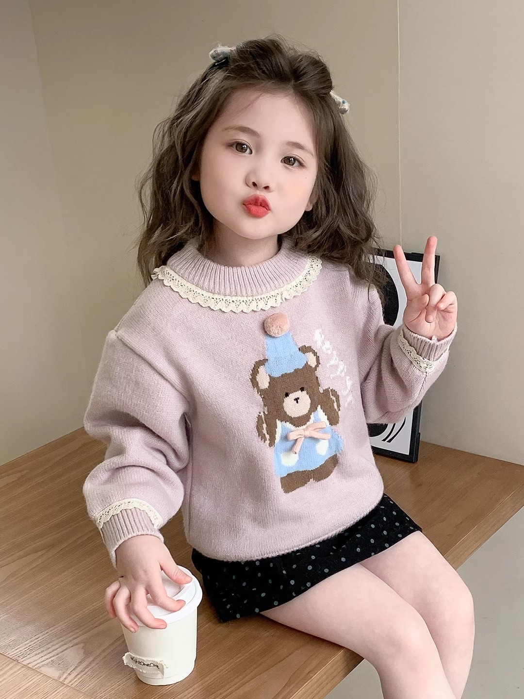 Sweet Sle Bear Print Lace  Gir - Winter Under Clothing 评论和价格